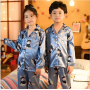Quick Dry Breathable Printed Custom Silk Long Sleeve Kids Summer Boys Girls Spring Silk Pajamas Satin Sleepwear Set