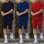 Outdoors plus size men's Custom logo made sport Clothes suit summer solid color man two piece clothing cotton t-shirt short Sets