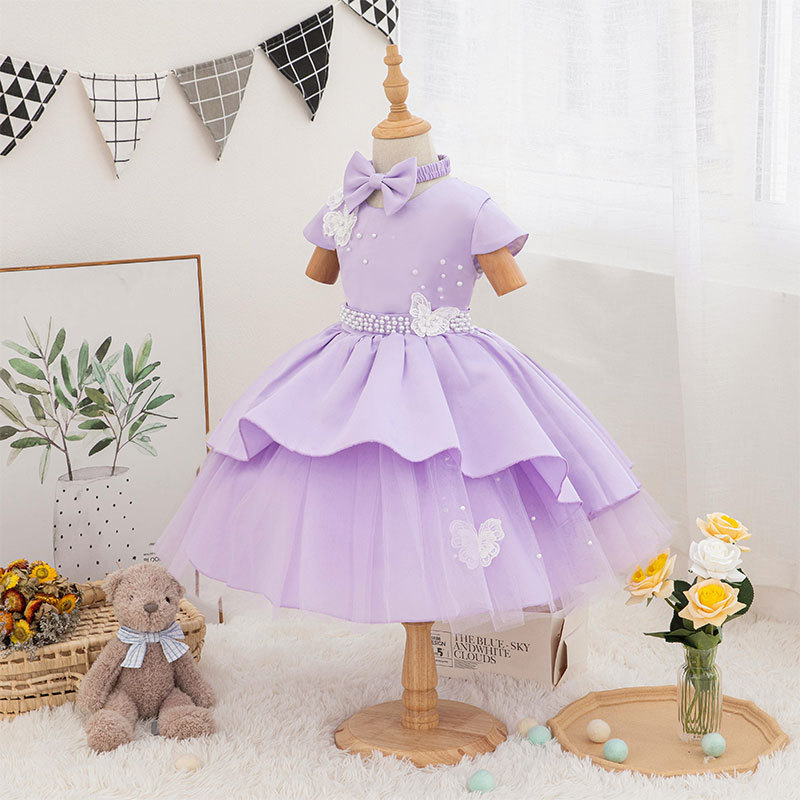 Conyson Infant Baptism 1st Birthday Party Wedding With Headband 2 Piece Tutu Pearls 3D Butterfly Layers Baby Girl Princess Dress