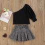 Conyson Toddler Girl One Shoulder Shirts Tops+Buttons Pleated Skirts 2pcs Set Baby Girls Long Sleeve High Waist Boutique Outfit