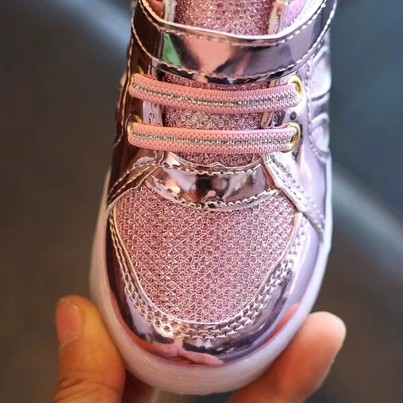 Conyson Hot Sale Casual Style Mid-top Size 21-30 Kids Boys Girls Led Sequin Wing Sport Sneakers Elsa Running Sports Shoes