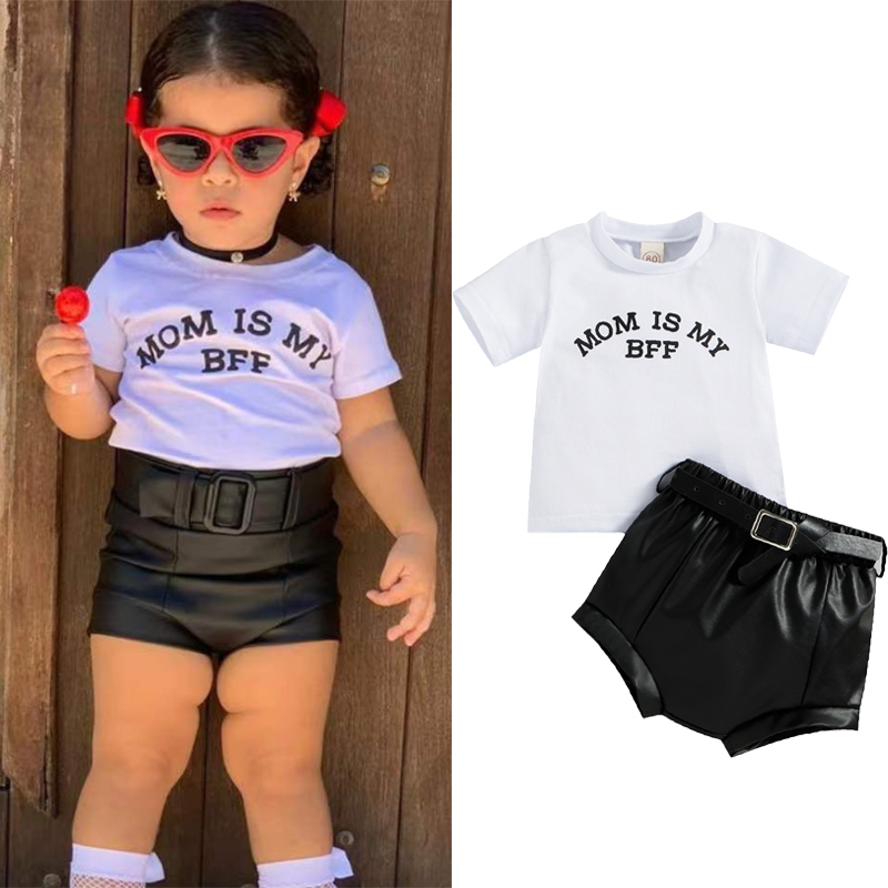 Conyson Summer Newborn Baby Girls Printing Clothes Suit Short Sleeve Shirt PU Shorts 2pcs Fashion Casual Toddler Girl Outfits