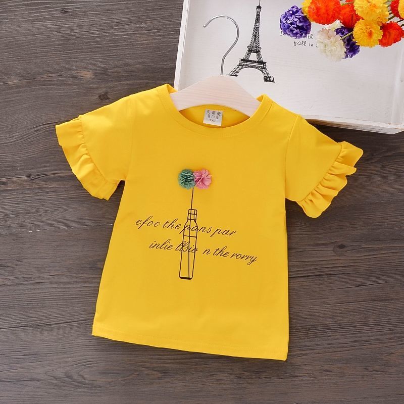 Conyson Hot New Kids Clothes Summer Cotton Letter Pattern Print Valentine's Day Kids Girls Short Sleeve T-shirt Children Outfit