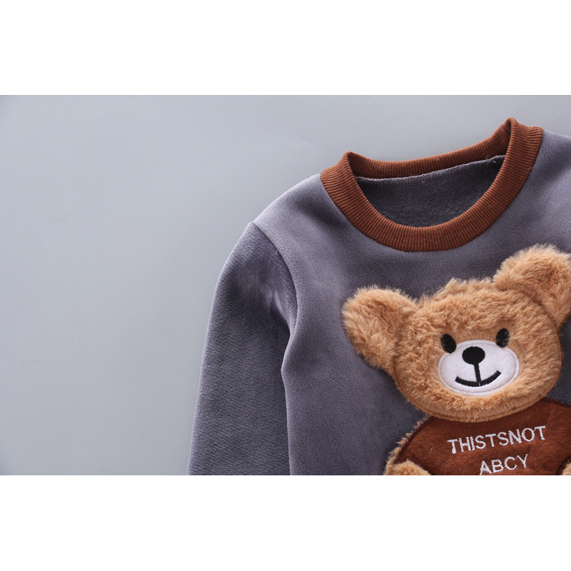 Conyson Autumn Winter Baby Boys Clothes Sets Thick Fleece Cartoon Bear Jacket Vest Pants 3Pcs Cotton Sport Suit For Girls Warm