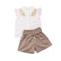 Girls Clothing Childrens 2021 Lovely Kid Baby Girls Feather Clothes Sets Summer Sleeveless Tops Shorts 2pcs Suit Outfits Kids