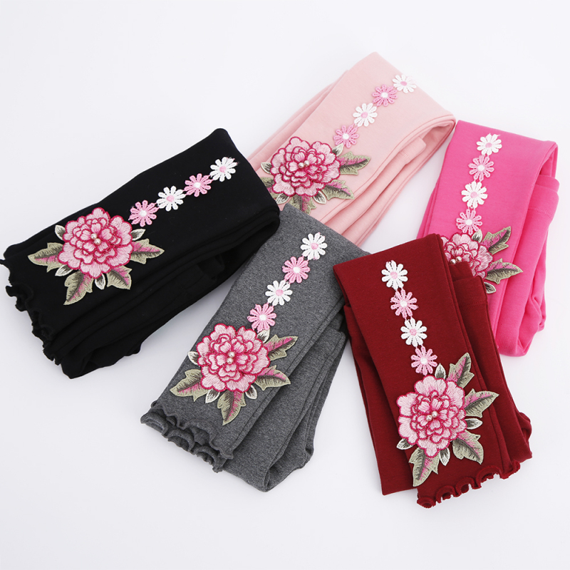 Wholesale Europe Little Girl's Ankle Flower Fashion Skinny Full Legging Cotton Leggings