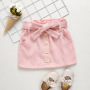 Conyson Wholesale Kids Clothes Spring Autumn Korean Velvet Button Belt bow Baby Girls Stripes Pocket Skirt Boutique Outfit Dress