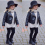 Conyson Hot Sale korea fashion boutique fall kids girls designers kid solid clothes PU leather winter clothing wholesale jacket