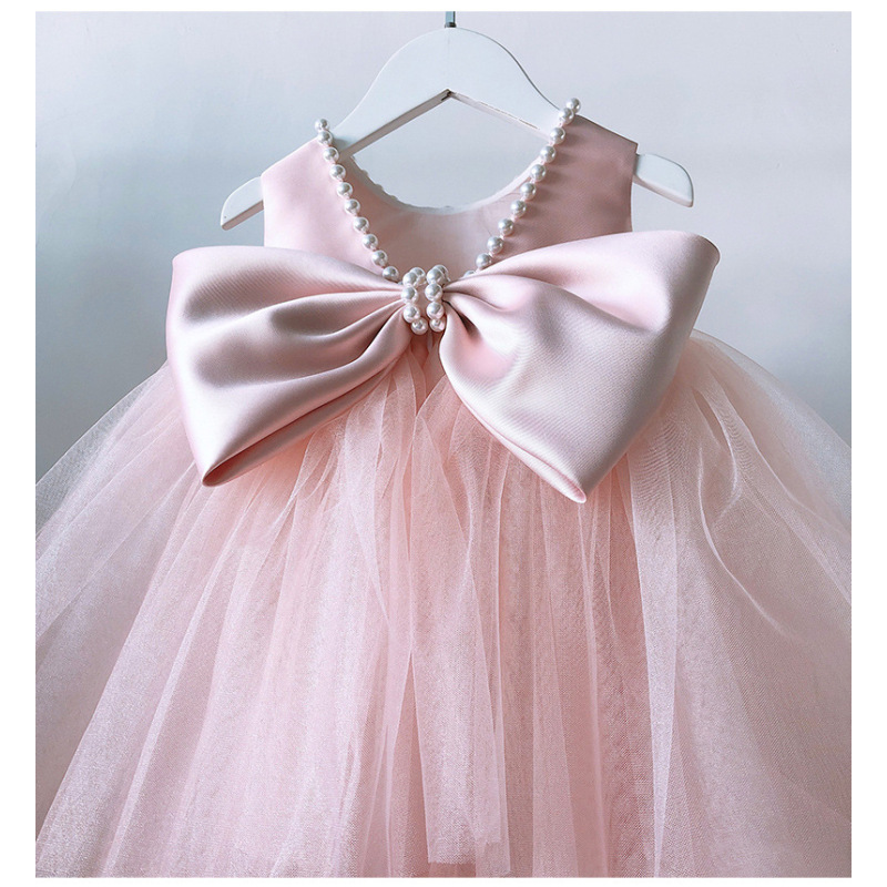 Conyson Kids Gown Birthday Pageant Party Pearls  With Big Bowknot Formal Tulle Skirt Piano Show Even Girls Baby Princess Dress