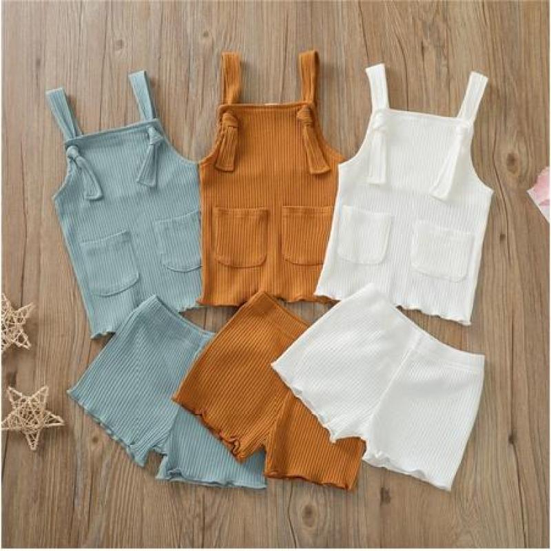 Conyson Summer Infant Baby Boys Girls Clothes Ribbed Knitted Sleeveless Pocket Vest Tops+Shorts Toddler Newborn Soft Tracksuits