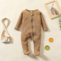 Conyson Spring Design Soft Toodle Infant Comfortable One Piece Clothes Knitted Pullover Long Sleeved Solid Zip Baby Foot Romper