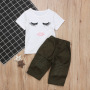 Wholesale 2021 Summer casual short sleeve white print cartoon tops medium pants Kids Clothes suits Children girls Clothing Set