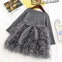 Conyson Wholesale High Quality Spring Mesh Baby Clothing Sets Knit O-Neck New Designers Long Sleeve Girls Princess Dress