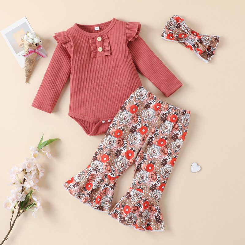 Conyson Newborn Baby Floral Clothes Set Infant Girls Ruffle Shirt Pants 2pcs Outfit Cotton Toddler Girls Flower Clothing Sets