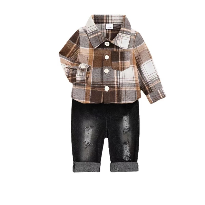 Conyson High Quality Stock Lots Spring Autumn Long Sleeve Plaid Design Boys Girls Children's Western Style Casual Clothing Set