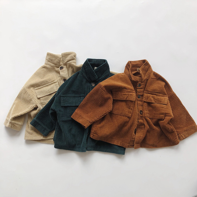 Children Turn Down Collar Boys Corduroy Coat Kid Outwear Long Sleeve Jacket