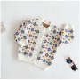 Wholesale White Red Floral Print Cute Polyester 2-9Years Knit Cardigan Sweater Kid Girl