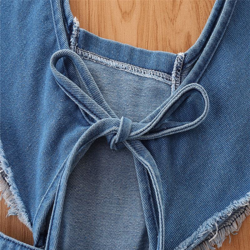 Conyson Summer Sleeveless Kids Girls Denim Jumpsuit Clothing Backless Top Shorts One Piece Littler Girls Clothes Outifits