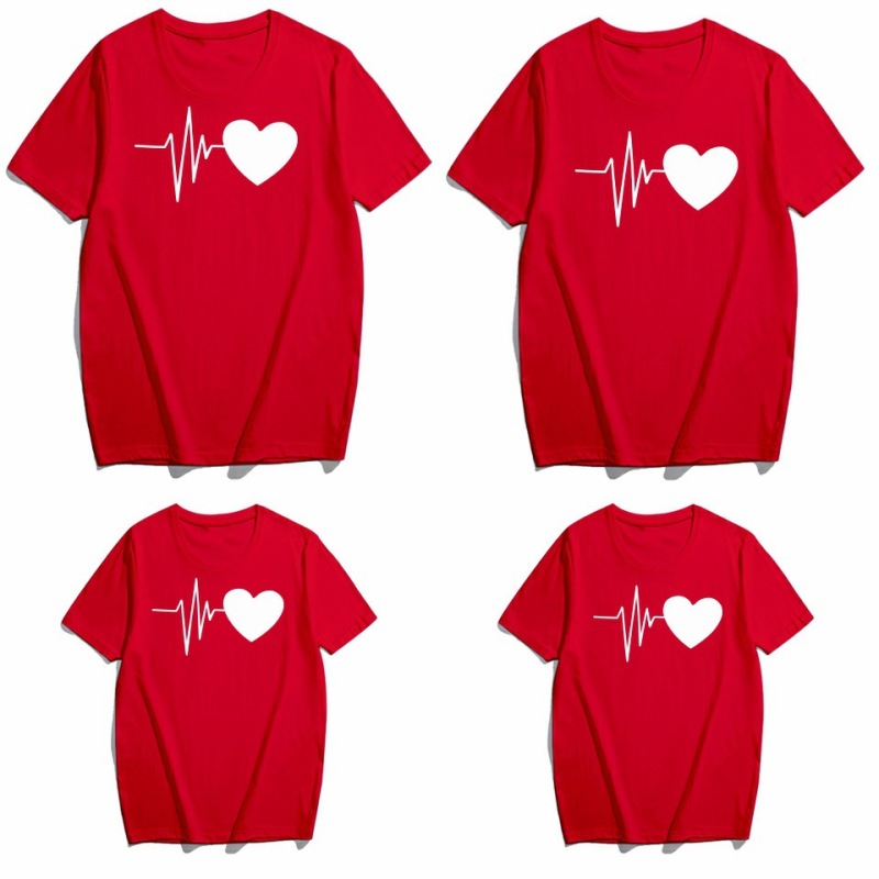 Conyson Hot Sale Family Couples Matching Parent Outfit Dad Mom Baby Girls And Me Heartbeat Printed Man Woman Kids Clothes Shirt