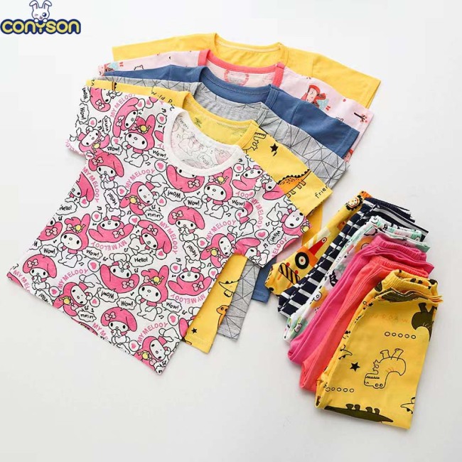 Conyson High Quality Korean Style Spring Summer Cotton Kids Pyjama Sets Boys Girls Short Sleeve Two Pieces Clothes