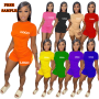 2022 Custom Logo Women Summer Short Set Short Sleeve T Shirt Biker Shorts Sets Skinny 2 Piece Short Set Women Clothing