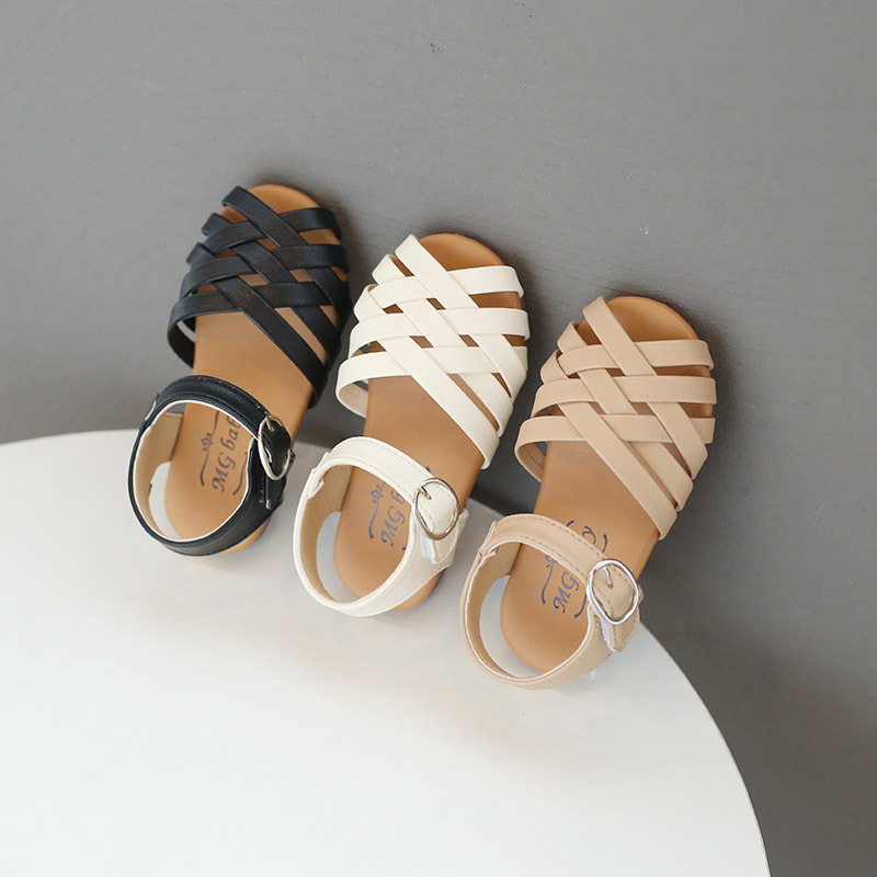 Toddler Girl's Sandals Peep Toe Cross Band Hollow Out Daily Plain Children Summer Shoes 21-30 Three Colors Light Kids Sliders