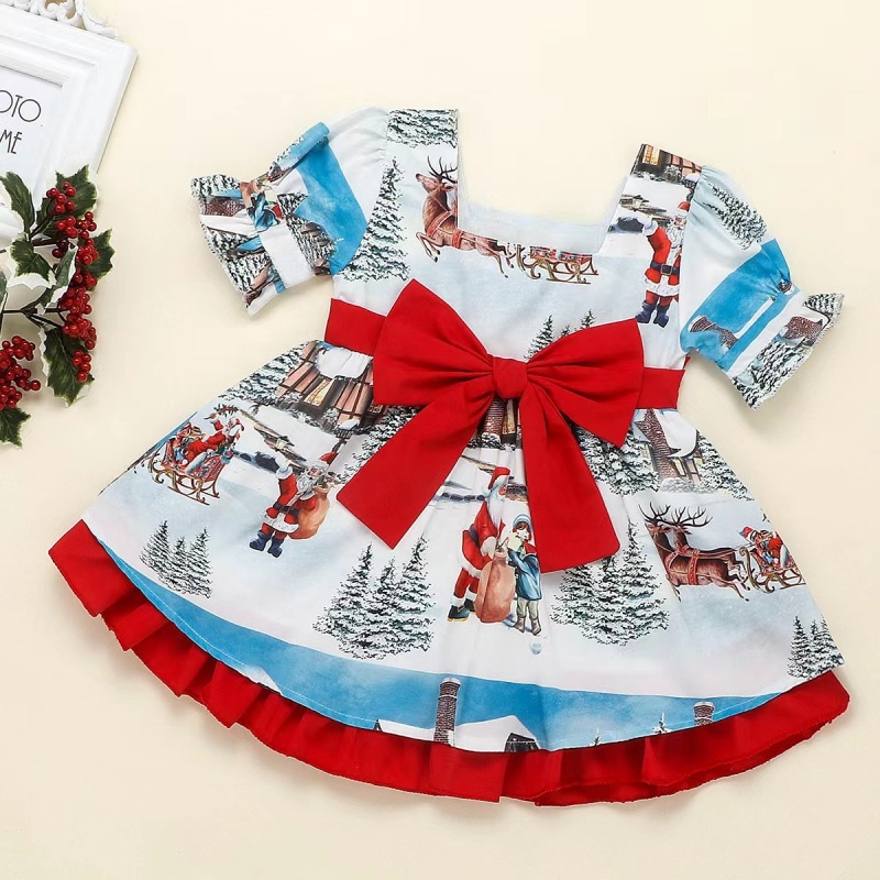 Conyson Hot Princess Kids Girls Christmas Dress Ruffles Long Sleeve Plaid Lace Patchwork Tulle Tutu Dress Baby Bow Santa Hot