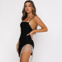 Custom Skinny Women Mini Skirts Diamond Tassel Backless Forking Spaghetti Strap Bodycon Dress Low Cut Sexy Party Club Dress