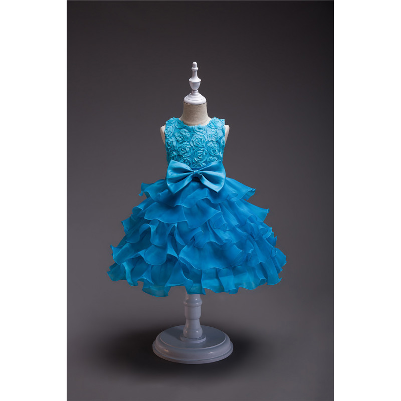 Wholesale Summer Children Dress Exquisite Girl Fluffy Layered Princess Wedding Dress Bow Cute Dress