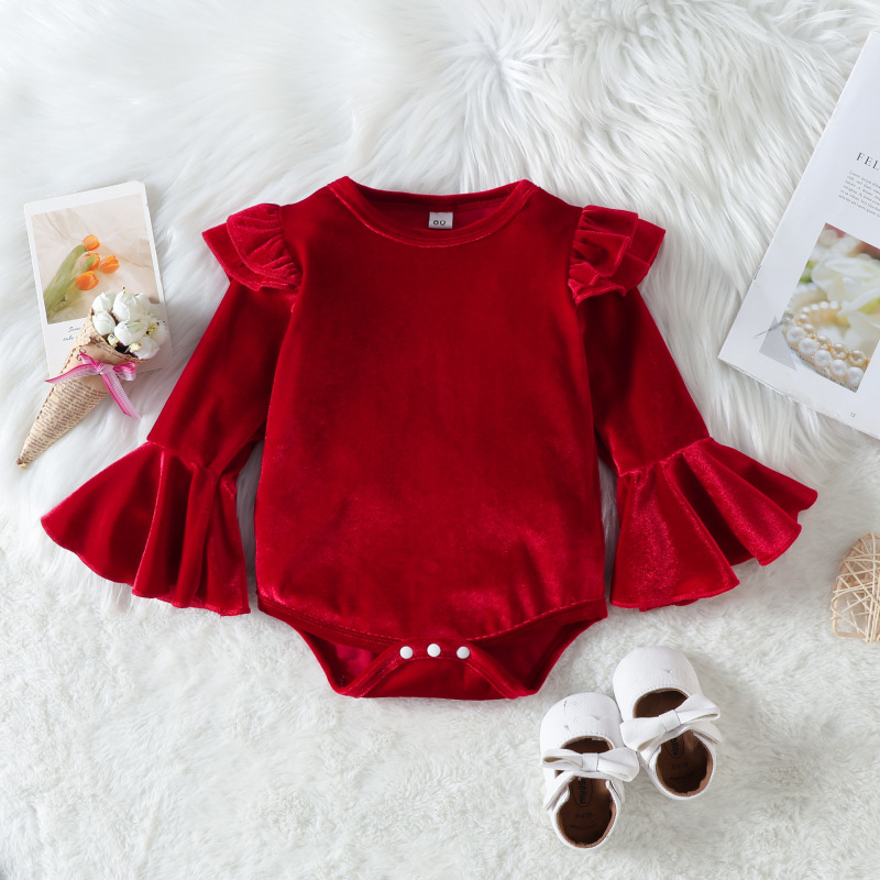Conyson Christmas Baby Girls Boutique Clothes Cotton 2 Pieces Girls Wear Romper Leather Dress Long Sleeve Princess Dresses