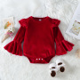Conyson Christmas Baby Girls Boutique Clothes Cotton 2 Pieces Girls Wear Romper Leather Dress Long Sleeve Princess Dresses