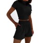 Factory price rts fashion summer Custom logo women designer suit clothes 2 pieces adult high-waisted t-shirt shorts clothing Set