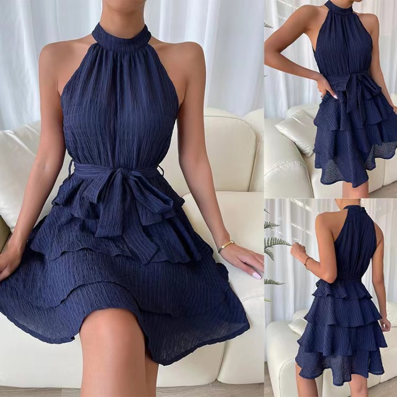 Conyson New Style Spring Summer Sleeveless Plain Splicing Ruffles Edge Lady Elegant Wedding Ball Gown Sexy Dresses Women
