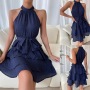 Conyson New Style Spring Summer Sleeveless Plain Splicing Ruffles Edge Lady Elegant Wedding Ball Gown Sexy Dresses Women