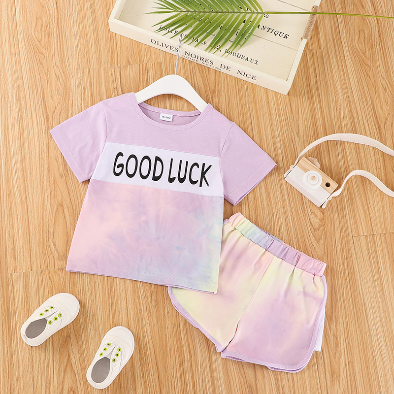 Conyson hot sale Children's summer Tie Dye Girls T-shirt Set 2pcs Custom Logo Short Sleeve T-shirt Shorts girl clothes Sport Set