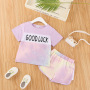 Conyson hot sale Children's summer Tie Dye Girls T-shirt Set 2pcs Custom Logo Short Sleeve T-shirt Shorts girl clothes Sport Set