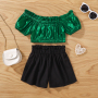 Conyson Fashion Toddler Girls Clothes Sets Short Sleeve Off Shoulder Solid T Shirts+Plaid Printed A-Line Skirts/Shorts Kids Sets