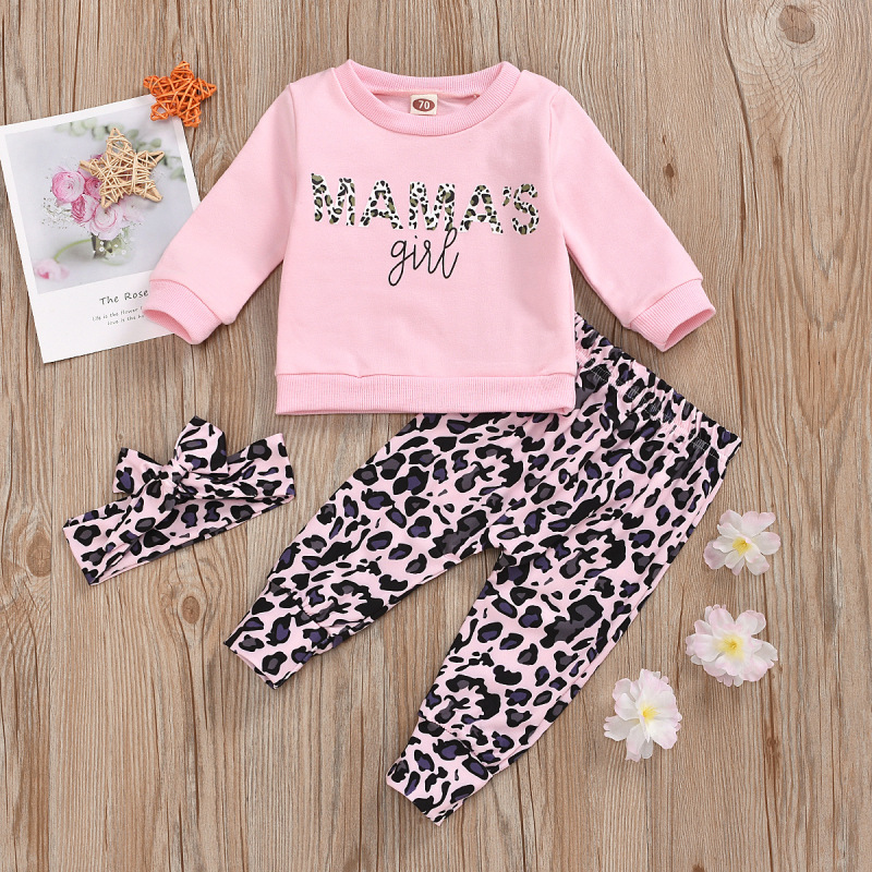 Hot Sale Baby Girls Pink Print cotton Long Sleeve Tops or T-shirt 2021 Spring Summer With pantherine skirt
