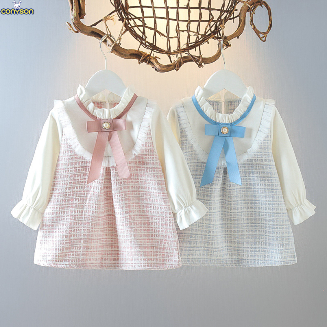 Conyson high Quality korea fashion designers boutique toddler kids spring casual Dresses princess baby girl Long Sweater Dresses