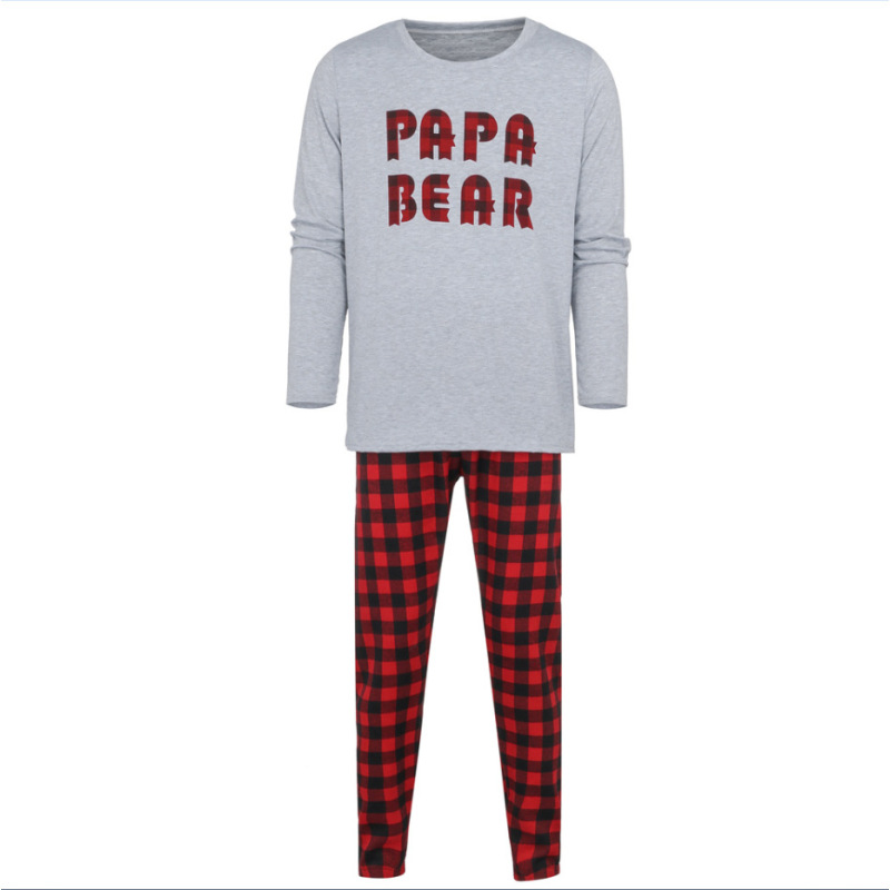 High Quality Custom 2 Pieces Knitted Kids Sleepwear mommy and me Plaid Pajamas Christmas Nightwear Sets