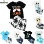 Conyson low price fashion summer toddler print sunshine cotton clothes infant kid short suit two pieces boy t-shirt clothing Set