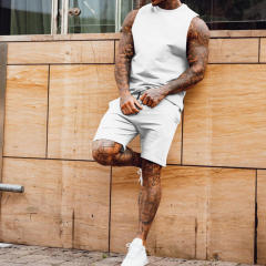 Conyson wholesale summer full set cotton clothes sport wear top and short beach jogger 2 pieces tracksuit men sets