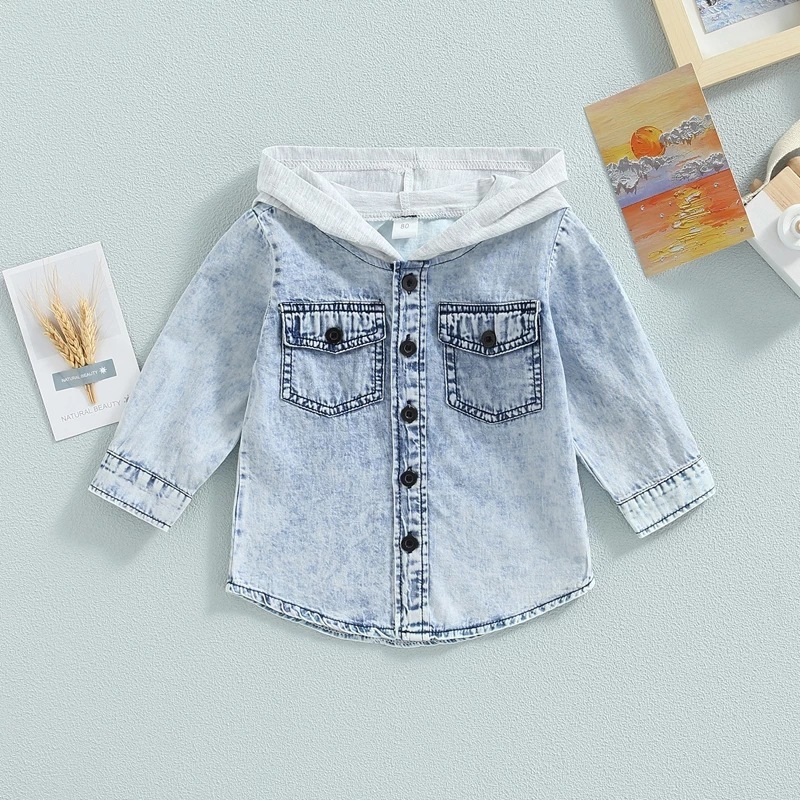 Conyson Spring Kids Girls Casual Denim Coat Casual Clothes Long Sleeve Button Hoodies Children Boys Patchwork Jacket