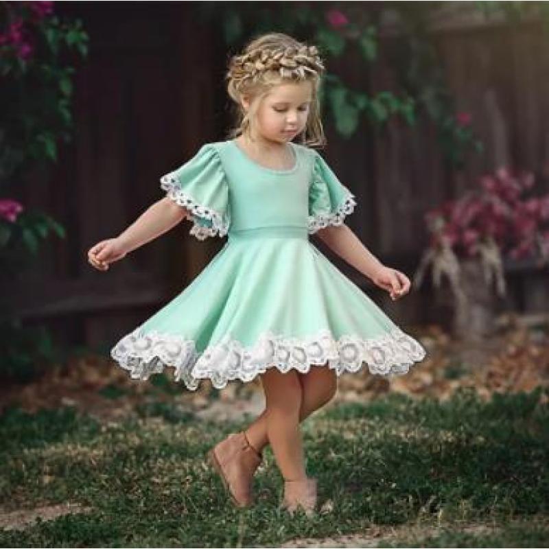 Conyson Hot Cute Toddler Kids Baby Girls Princess Clothes Lace Short Puff Sleeve Party Bridesmaid Wear Flower Dresses for Girls