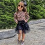 New Children's Leopard Print Long Sleeves Kids Spot Short Sleeve Clothes Dress Set Two-piece Lace Skirt Girls' Suits