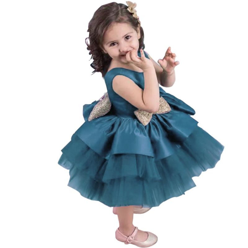 Conyson Tulle Lace Girl Dress Elegant Princess  Pageant Birthday Party Sequin Leak Back Dress Newborn baby little girl dress