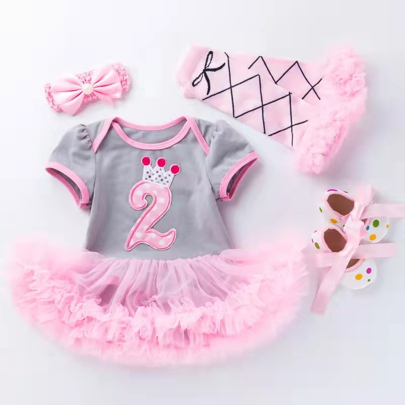 Conyson Pink Girls Baby Shoes Headband Christening Party Dresses Mesh Cartoon Cartoon Birthday Clothing Set