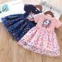 Conyson New Summer Girls Dress Cotton Cartoon Unicorn Splicing Mesh Party Princess Dresses For 2-6 Years Girls Birthday Clothes