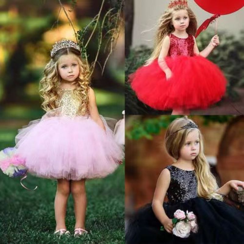 Conyson Wholesale High Quality Children Clothing Puffy Princess Skirt Sequins Baby Flower Dresses Baby Mesh Tutu party dress