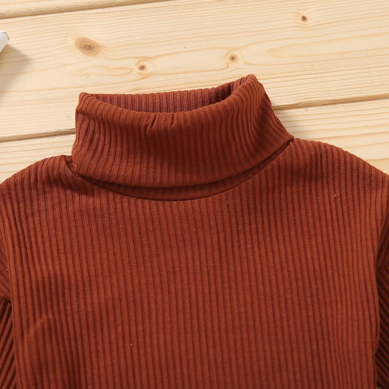 Autumn Fashion Kids Girls Clothes Sets 2pcs Solid Knit Long Sleeve Turtleneck Sweater Tops Plaid Skirts